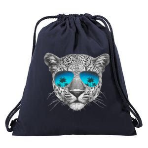 Hand Drawn Leopard Portrait Mirror Sunglasses Drawstring Bag