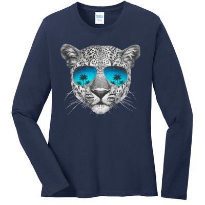 Hand Drawn Leopard Portrait Mirror Sunglasses Ladies Long Sleeve Shirt