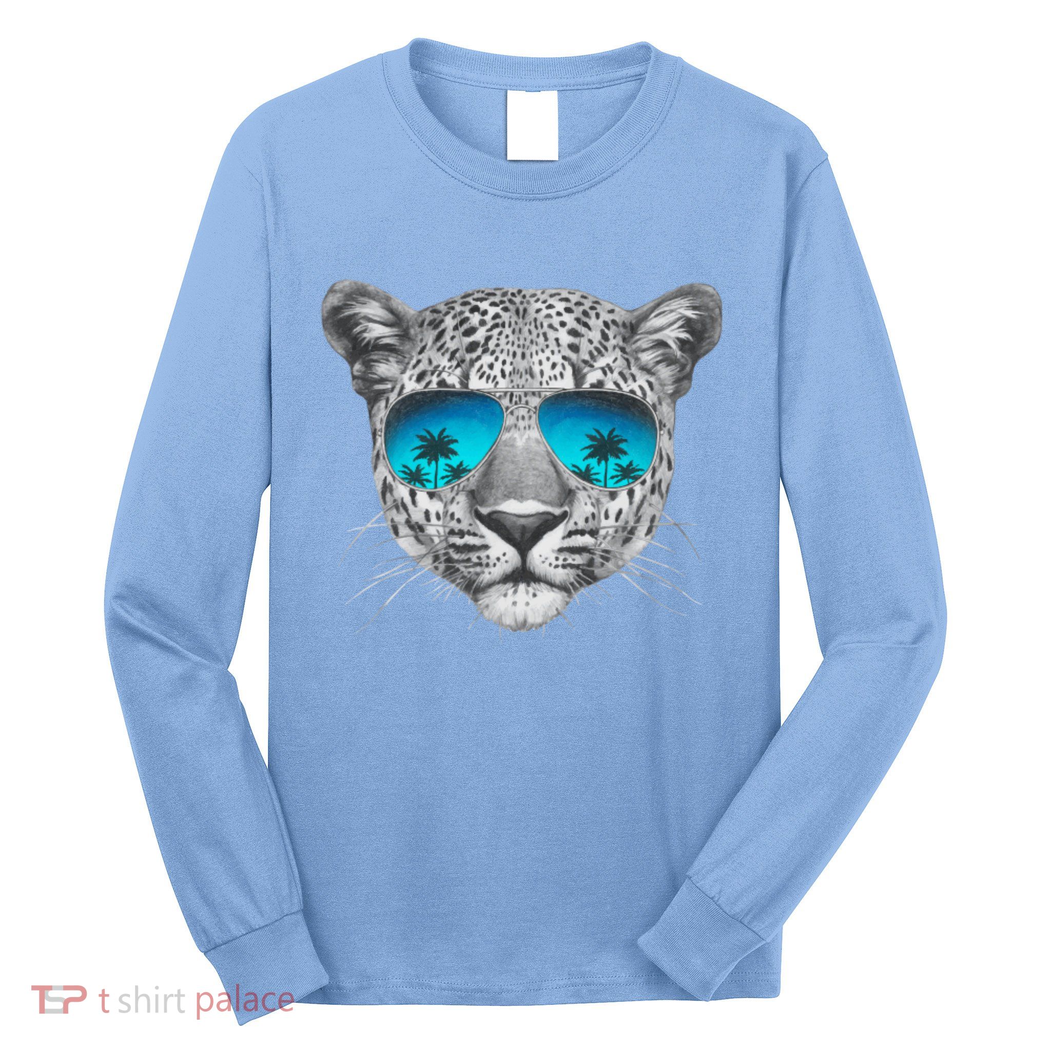 Hand Drawn Leopard Portrait Mirror Sunglasses Long Sleeve Shirt