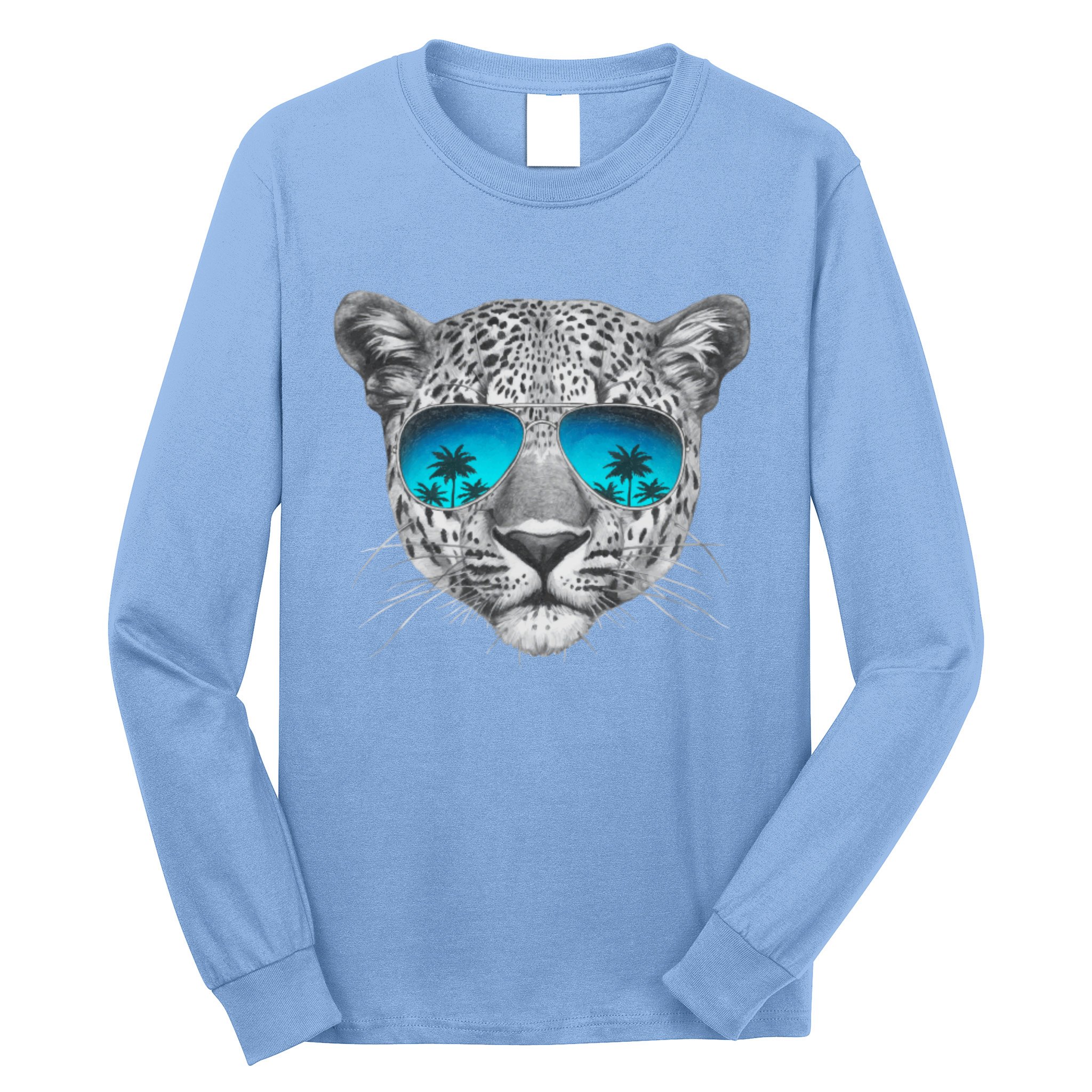 Hand Drawn Leopard Portrait Mirror Sunglasses Long Sleeve Shirt