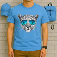 Hand Drawn Leopard Portrait Mirror Sunglasses T-Shirt