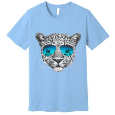 Hand Drawn Leopard Portrait Mirror Sunglasses Premium T-Shirt