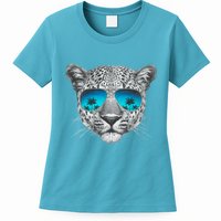 Hand Drawn Leopard Portrait Mirror Sunglasses Womens T-Shirt