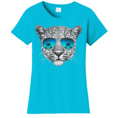 Hand Drawn Leopard Portrait Mirror Sunglasses Women's T-Shirt