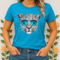 Hand Drawn Leopard Portrait Mirror Sunglasses Womens T-Shirt