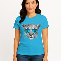 Hand Drawn Leopard Portrait Mirror Sunglasses Womens T-Shirt