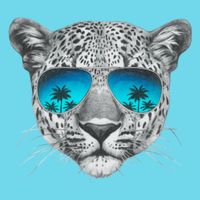 Hand Drawn Leopard Portrait Mirror Sunglasses Womens T-Shirt