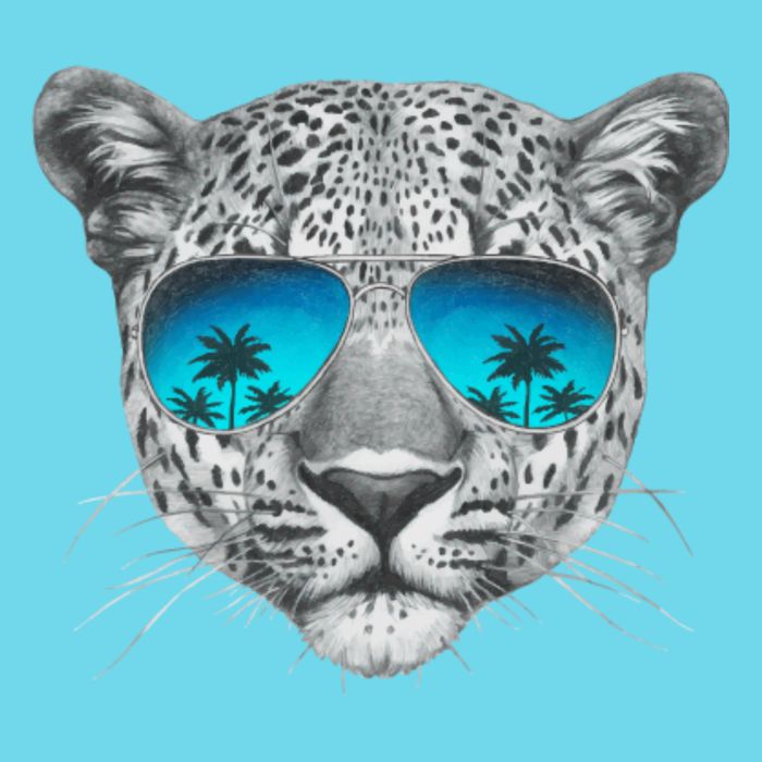 Hand Drawn Leopard Portrait Mirror Sunglasses Womens T-Shirt