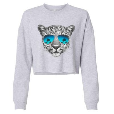 Hand Drawn Leopard Portrait Mirror Sunglasses Cropped Pullover Crew