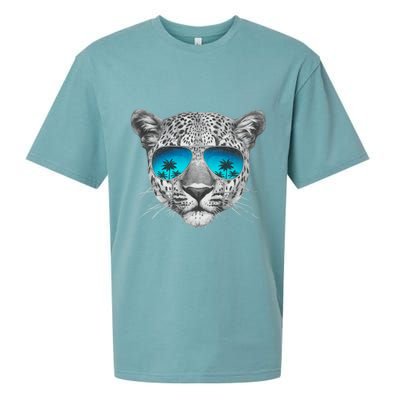 Hand Drawn Leopard Portrait Mirror Sunglasses Sueded Cloud Jersey T-Shirt