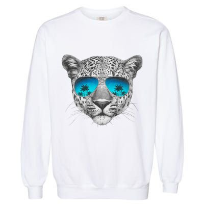 Hand Drawn Leopard Portrait Mirror Sunglasses Garment-Dyed Sweatshirt