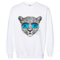 Hand Drawn Leopard Portrait Mirror Sunglasses Garment-Dyed Sweatshirt