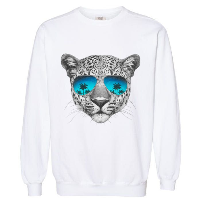 Hand Drawn Leopard Portrait Mirror Sunglasses Garment-Dyed Sweatshirt