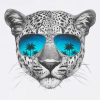 Hand Drawn Leopard Portrait Mirror Sunglasses Garment-Dyed Sweatshirt