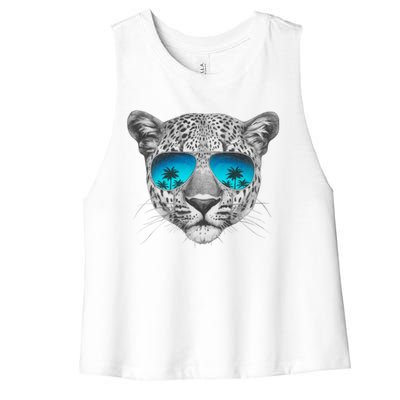 Hand Drawn Leopard Portrait Mirror Sunglasses Women's Racerback Cropped Tank