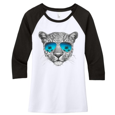 Hand Drawn Leopard Portrait Mirror Sunglasses Women's Tri-Blend 3/4-Sleeve Raglan Shirt