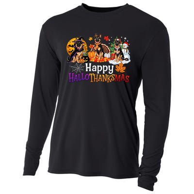 Hallothanksmas Dog Lover German Shepherd Halloween Christmas Cooling Performance Long Sleeve Crew