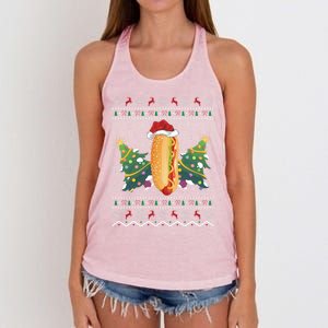 Hot Dog Lover Xmas Gift Ugly Hot Dog Christmas Gift Women's Knotted Racerback Tank