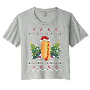 Hot Dog Lover Xmas Gift Ugly Hot Dog Christmas Gift Women's Crop Top Tee