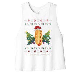 Hot Dog Lover Xmas Gift Ugly Hot Dog Christmas Gift Women's Racerback Cropped Tank