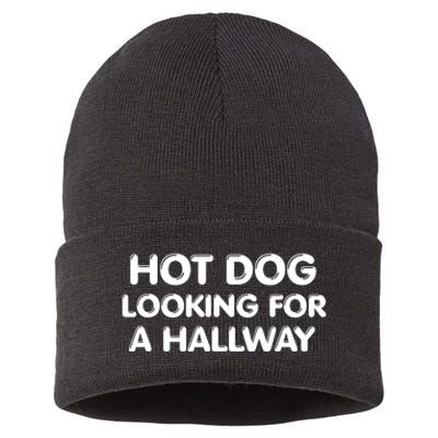 Hot Dog Looking For A Hallway Funny Sustainable Knit Beanie