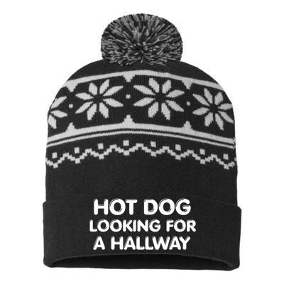 Hot Dog Looking For A Hallway Funny USA-Made Snowflake Beanie