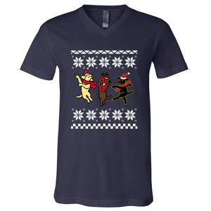 Happy Dancing Labradors Christmas V-Neck T-Shirt