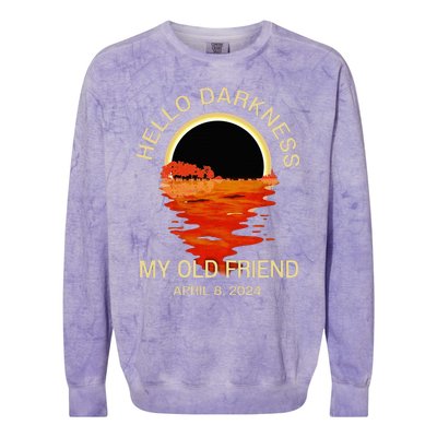 Hello Darkness My Old Friend Solar Eclipse April 08 2024 Colorblast Crewneck Sweatshirt