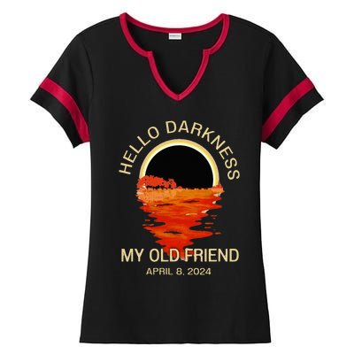 Hello Darkness My Old Friend Solar Eclipse April 08 2024 Ladies Halftime Notch Neck Tee