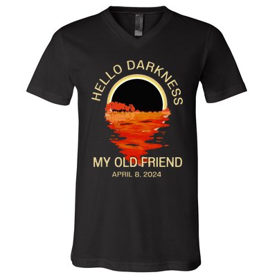 Hello Darkness My Old Friend Solar Eclipse April 08 2024 V-Neck T-Shirt