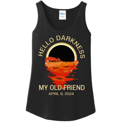 Hello Darkness My Old Friend Solar Eclipse April 08 2024 Ladies Essential Tank