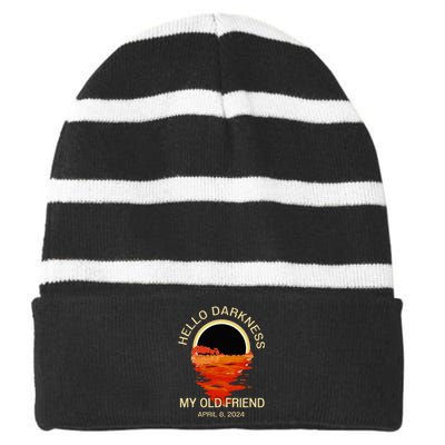 Hello Darkness My Old Friend Solar Eclipse April 08 2024 Striped Beanie with Solid Band