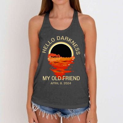 Hello Darkness My Old Friend Solar Eclipse April 08 2024 Women's Knotted Racerback Tank