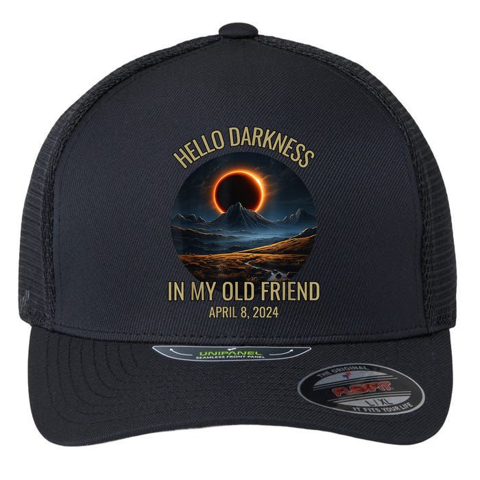 Hello Darkness My Old Friend Solar Eclipse April 08 2024 Flexfit Unipanel Trucker Cap