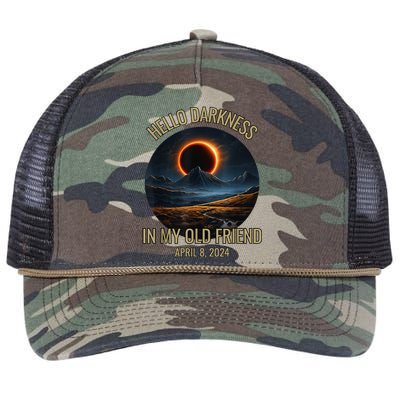 Hello Darkness My Old Friend Solar Eclipse April 08 2024 Retro Rope Trucker Hat Cap