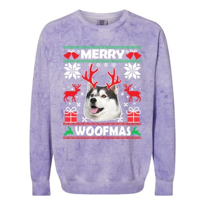 Husky Dog Merry Woofmas Christmas Dog Lovers Ugly Sweater Gift Colorblast Crewneck Sweatshirt