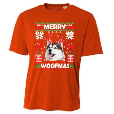 Husky Dog Merry Woofmas Christmas Dog Lovers Ugly Sweater Gift Cooling Performance Crew T-Shirt