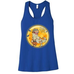 Happy Dinosaur Mummy Halloweeen Pumpkin T Rex Lover Witch Gift Women's Racerback Tank