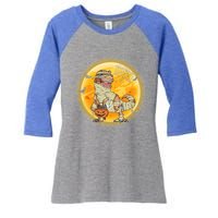 Happy Dinosaur Mummy Halloweeen Pumpkin T Rex Lover Witch Gift Women's Tri-Blend 3/4-Sleeve Raglan Shirt