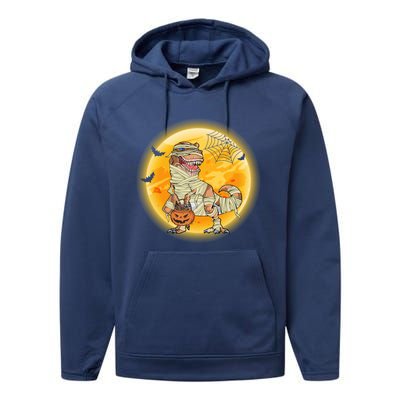 Happy Dinosaur Mummy Halloweeen Pumpkin T Rex Lover Witch Gift Performance Fleece Hoodie