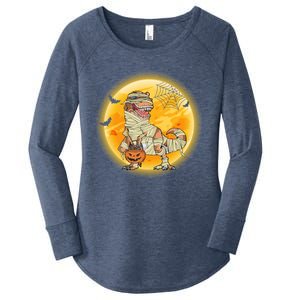 Happy Dinosaur Mummy Halloweeen Pumpkin T Rex Lover Witch Gift Women's Perfect Tri Tunic Long Sleeve Shirt