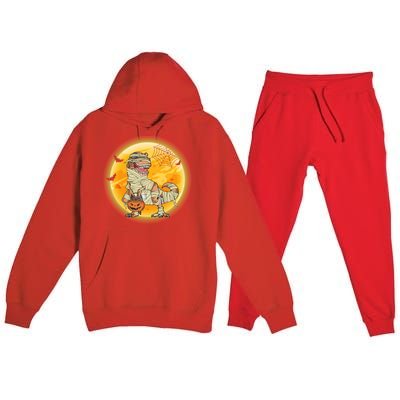 Happy Dinosaur Mummy Halloweeen Pumpkin T Rex Lover Witch Gift Premium Hooded Sweatsuit Set