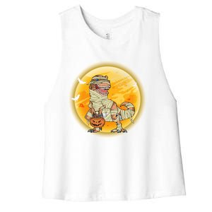 Happy Dinosaur Mummy Halloweeen Pumpkin T Rex Lover Witch Gift Women's Racerback Cropped Tank