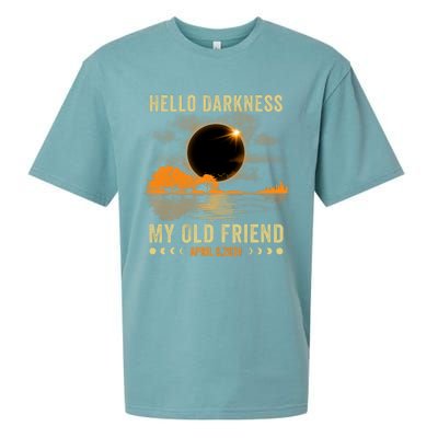 Hello Darkness My Friend Solar Eclipse April 8 2024 Funny Sueded Cloud Jersey T-Shirt