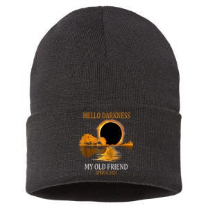 Hello Darkness My Old Friend Funny Total Solar Eclipse Sustainable Knit Beanie