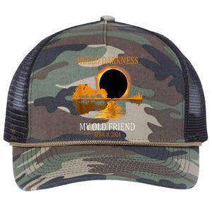 Hello Darkness My Old Friend Funny Total Solar Eclipse Retro Rope Trucker Hat Cap