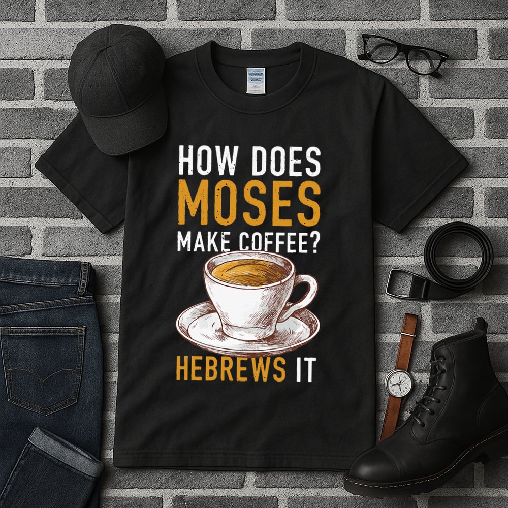 How Does Moses Makes Coffee Hebrews It Christian Humor Jokes Tall T-Shirt