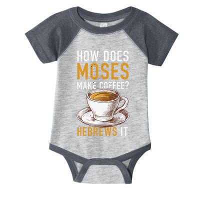 How Does Moses Makes Coffee Hebrews It Christian Humor Jokes Infant Baby Jersey Bodysuit