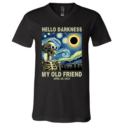 Hello Darkness My Old Friend Solar Eclipse April 08 2024 V-Neck T-Shirt