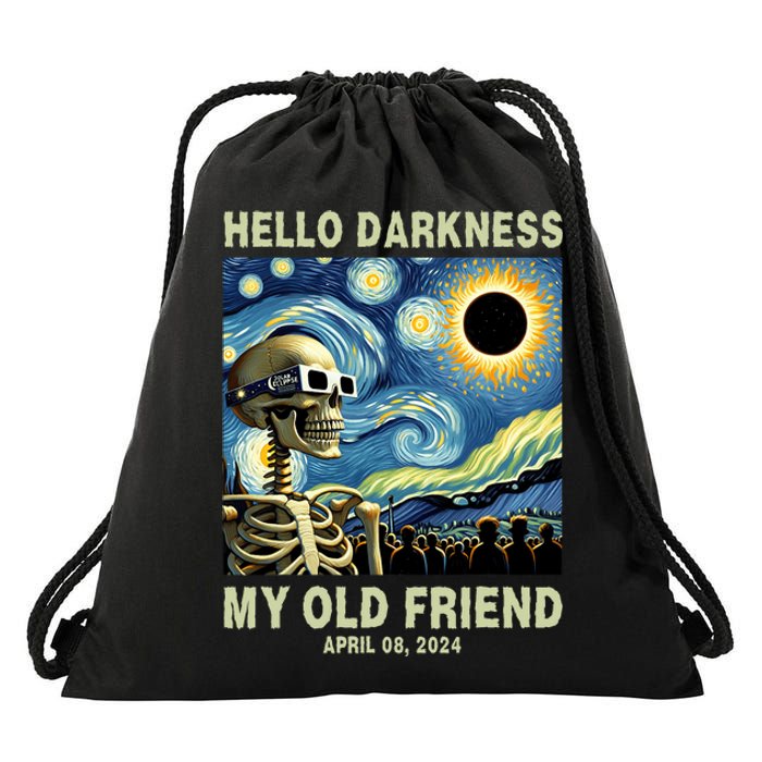 Hello Darkness My Old Friend Solar Eclipse April 08 2024 Drawstring Bag